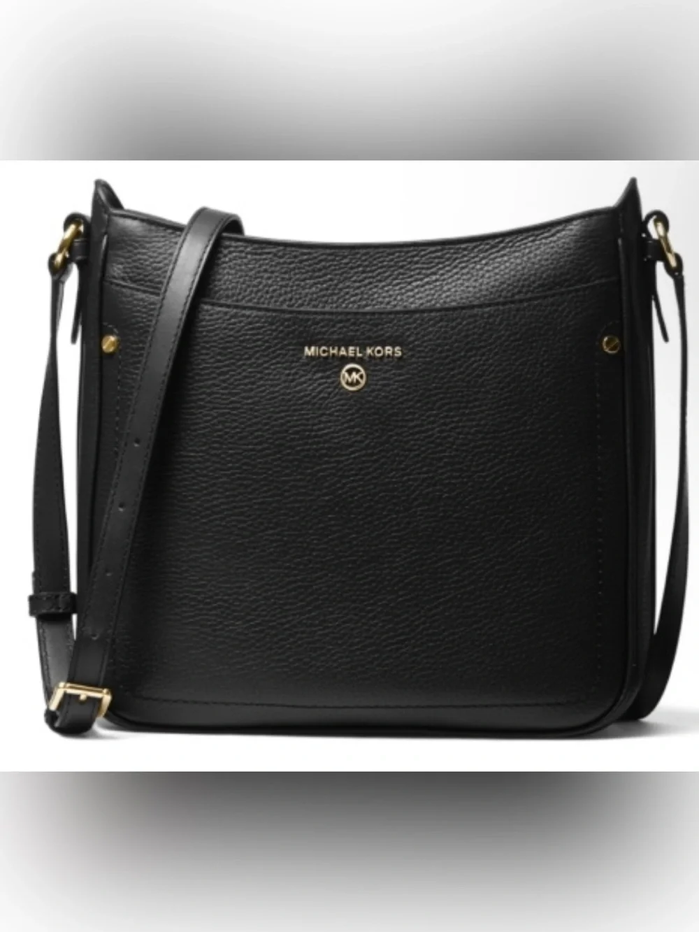 NWT! Michael Kors Black Pebbled Leather Jet Set Large Crossbody with Gold Logo
